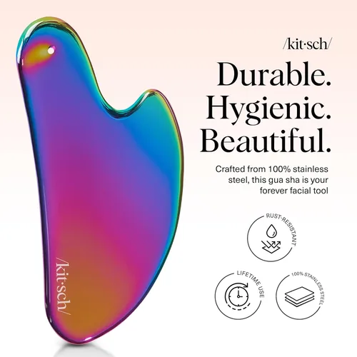 Miniatura 2 de Kitsch Herramientas faciales Gua Sha de acero inoxidable - Herramienta Guasha para cara, herramienta de escultura facial, masajeador de cuello
