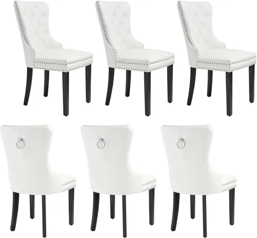 Miniatura 34 de adochr Juego de 2 sillas de comedor de terciopelo, sillas de comedor tapizadas acolchadas con anillo de tracción y patas de acero inoxidable, beige