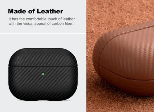 Miniatura 2 de Haobobro Funda de piel para AirPods Pro 3, piel seleccionada respetuosa con la piel, con textura de fibra de carbono, hecha a mano, funda rígida