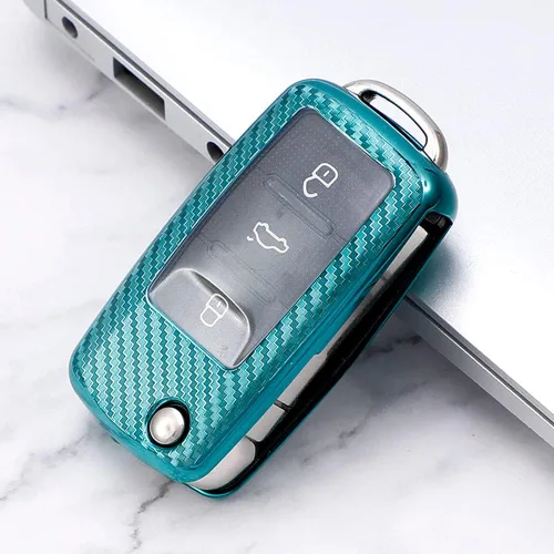 Miniatura 2 de SANRILY Funda para llavero con textura de fibra de carbono para VW Jetta Beetle Tiguan Passat Golf R sin llave para Volkswagen con llaveros