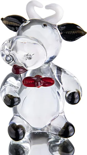 QFkris - Figura coleccionable de vaca negra de vidrio soplado de 2.5 pulgadas | Mini Statues, Handmade, Art Glass, Farm Animal DIY Craft Ornament,