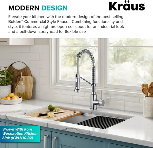 Miniatura 5 de Kraus Bolden - Grifo de cocina de estilo comercial de 2 funciones con mango individual extraíble en cromo, KPF-1610CH (Paquete de 1)