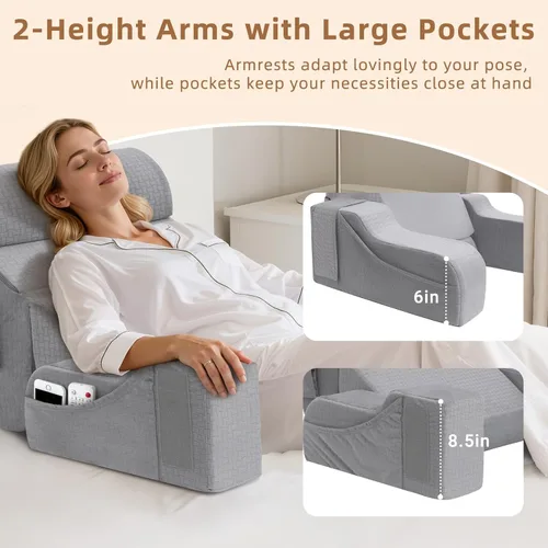 Miniatura 8 de 5 almohadas de lectura para sentarse en la cama para adultos, almohada plegable 2 en 1 con cuña para dormir, almohada ergonómica de apoyo de espalda