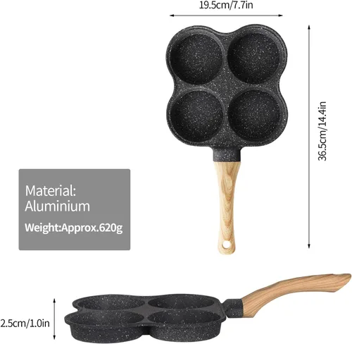Miniatura 5 de 143 Sartén antiadherente de 4 agujeros para huevos de 4 tazas, revestimiento de huevos, compatible con todas las fuentes de calor, para hamburguesas