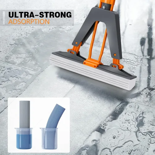 Miniatura 3 de Trapeador de Esponja, Trapeador de Compresión PVA Masthome con 3 Repuestos de Trapeador Absorbente, Trapeadores de Esponja para Limpieza de Pisos