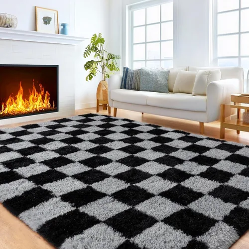Miniatura 168 de Alfombras de área de 8x10 para sala de estar, alfombra shaggy grande ultra suave y esponjosa para dormitorio, alfombras de felpa mullida Blanco crema