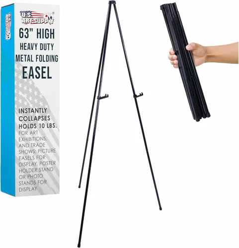 U.S. Art Supply Caballete de exhibición plegable de metal de alta resistencia de 63 pulgadas, altura ajustable, soporta 10 libras, soporte de