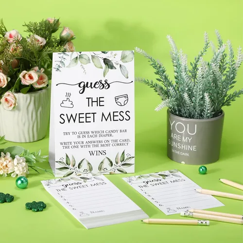 Miniatura 3 de Juego de 67 piezas de pañales sucios de Guess The Sweet Mess para baby shower, incluye letrero de Adivina el dulce lío, 50 tarjetas pequeñas, 10