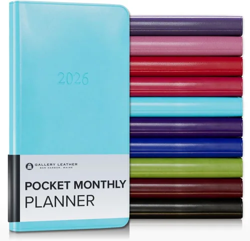 Miniatura 14 de Gallery Leather Agenda Mensual Grande 2025-2026, Elegantemente Encuadernada Planificador de Calendario y Cuaderno con Elegantes Bordes Dorados, 18
