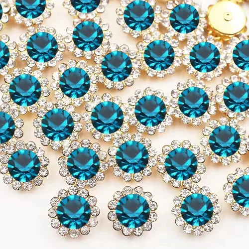 Miniatura 23 de 120 piezas de 12 mm de girasol coser en diamantes de imitación de cristal, gemas de vidrio, diamantes de imitación de metal para manualidades