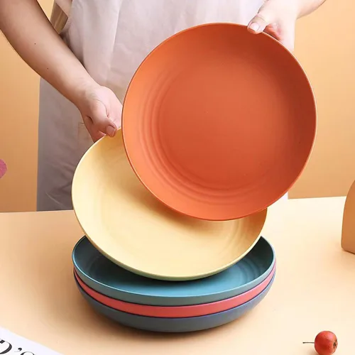 Miniatura 6 de K Y KANGYUN Platos de Cena de Paja de Trigo Irrompibles de 10 Pulgadas, Juego de 4 - Aptos para Lavavajillas, Perfectos para Acampar y Platos