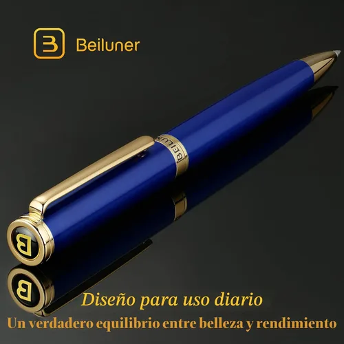 Miniatura 2 de BEILUNER Bolígrafo de gel de laca azul, impresionante bolígrafo de lujo con acabado de oro de 24 quilates, repuesto negro ADMOK, juego de regalo