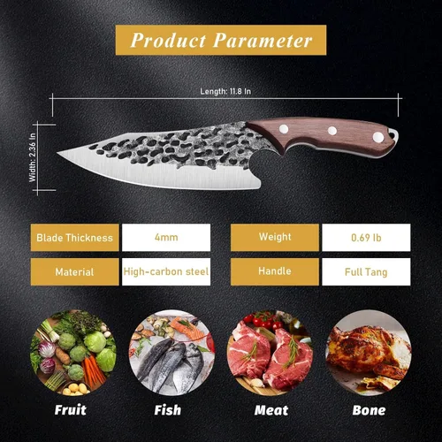 Miniatura 5 de Huusk Cuchillo vikingo con vaina, cuchillo forjado a mano para cortar carne, cuchillos de chef japoneses para cocina, campamento al aire libre
