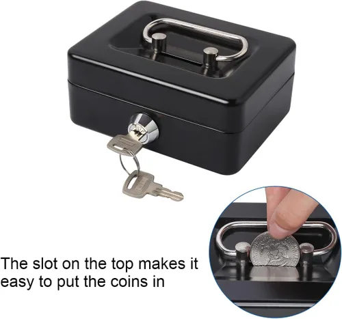 Miniatura 5 de Caja de dinero pequeña con cerradura y ranura, caja de dinero para efectivo, alcancía para niños, color negro