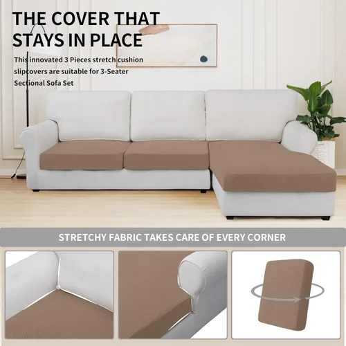 Miniatura 5 de Easy-Going Fundas Elásticas de 3 Piezas para Cojines de Sofá para Sofá Seccional Izquierdo/Derecho en Forma de L Chaise Lounge Funda de Asiento