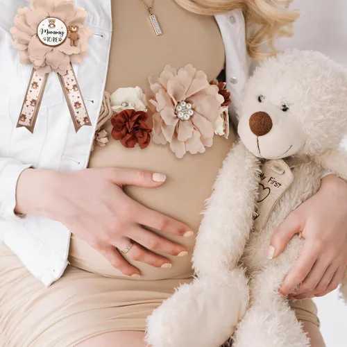 Miniatura 4 de Vansolinne Kit de banda de maternidad de oso de peluche marrón, para mamá para ser papá para ser ramillete, decoración de oso para baby shower, oso