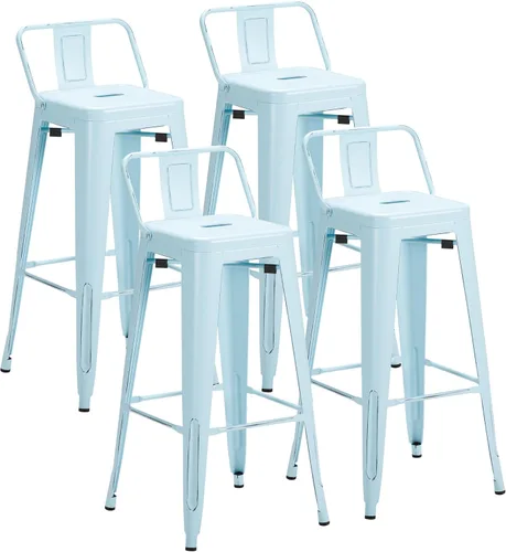 Miniatura 19 de Furmax Juego de 4 taburetes de bar de metal de 30 pulgadas, taburetes de altura de mostrador, sillas de bar industriales, taburete apilable para Azul