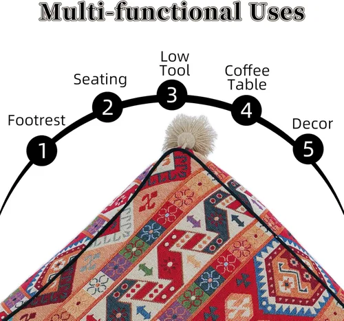 Miniatura 3 de Funda de puf bohemio sin relleno, reposapiés otomano, taburete indio mexicano, puf, almacenamiento para sala de estar, decoración de dormitorio Boho