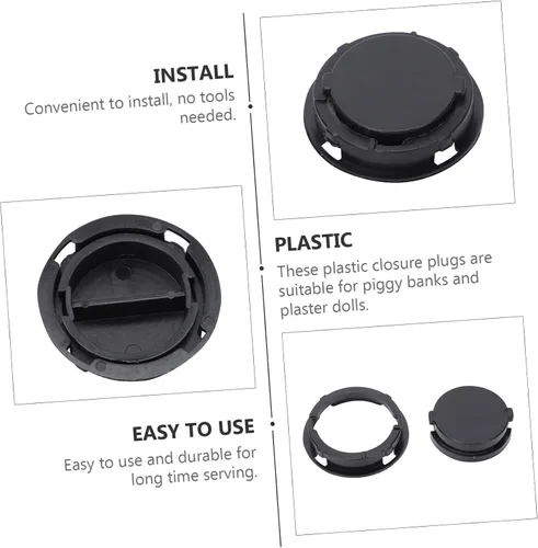 Miniatura 3 de 50 tapones de plástico para huchas y figuras de yeso, tapones de cierre de doble parte inferior, tapón negro para cajas de ahorro, fácil instalación