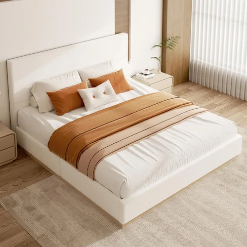 Miniatura 7 de Base de cama de plataforma de tamaño completo con cabecero, cama de terciopelo con base sólida con listones de madera, base de colchón resistente