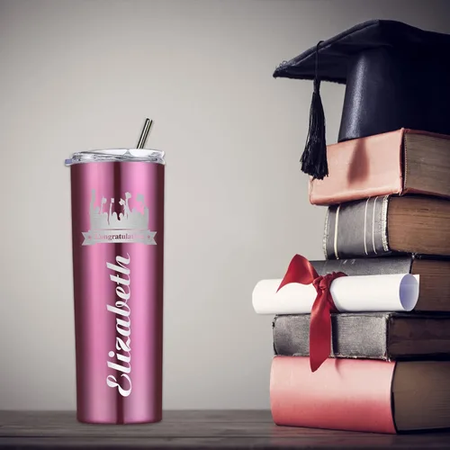 Miniatura 5 de Regalos de graduación, vaso delgado de graduación personalizado con nombres, vaso aislado con grabado láser personalizado de 20 onzas con tapas