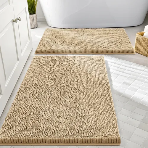 Miniatura 67 de Smiry Juego de 2 alfombras de baño, felpilla suave y absorbente, lavable a máquina, antideslizantes, para bañera, ducha y suelo