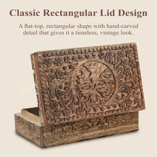 Miniatura 4 de Ajuny Caja de joyería de madera con tallas del árbol de la vida, estuche de viaje para bisutería, caja de almacenamiento hecha a mano, cofre