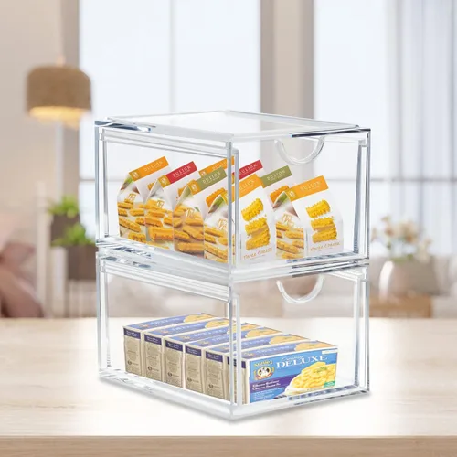 Miniatura 5 de CECOLIC Paquete de 2 cajones organizadores de cosméticos apilables, caja organizadora de maquillaje de acrílico transparente, contenedores