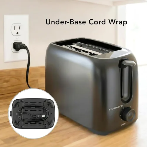 Miniatura 6 de OVENTE Tostadora eléctrica de 2 rebanadas con ajuste selector de tostado de 6 tonos, diseño compacto y bandeja de migas extraíble, potencia de 700