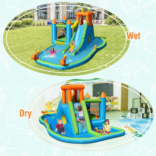 Miniatura 4 de HONEY JOY Tobogán acuático inflable, casa de rebote de agua gigante 8 en 1, parque de toboganes acuáticos con piscina de salpicaduras, gateo
