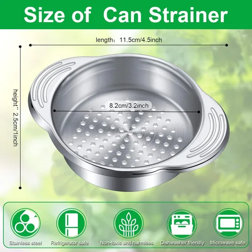 Miniatura 2 de Patelai Colador de latas de atún de acero inoxidable, tamiz de alimentos, tapa de prensa de metal, colador de enlatado, filtro de atún para frijoles