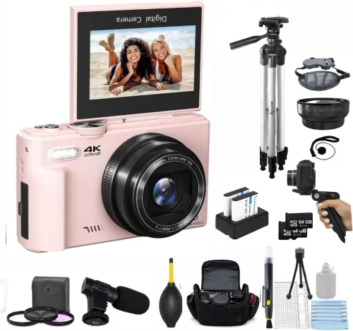 Miniatura 11 de Acuvar Cámara digital 4K, cámara digital compacta de 64 MP para fotografía y vlogging, pantalla abatible, WiFi, zoom 16X, cámara pequeña