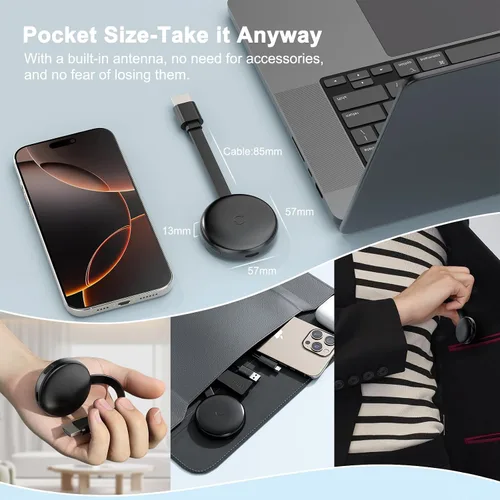 Miniatura 8 de Adaptador de pantalla HDMI inalámbrico, adaptador de espejo de pantalla HD 1080P Extensor para teléfono inteligente, tableta, laptop, ventana a