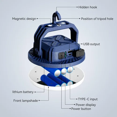 Miniatura 4 de VAVOFO Linterna LED de Campamento Recargable de 30W, 3000LM, 124 LED con 3 Modos de Iluminación, Luz Portátil para Tienda de 7200mAh con Imán