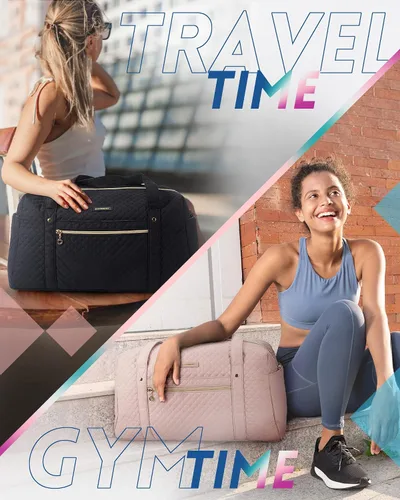 Miniatura 2 de BAGSMART - Bolsa de lona de viaje para mujer, bolsa de mano grande con compartimento para laptop, bolsa de zapatos, Cian, Bolsa de viaje