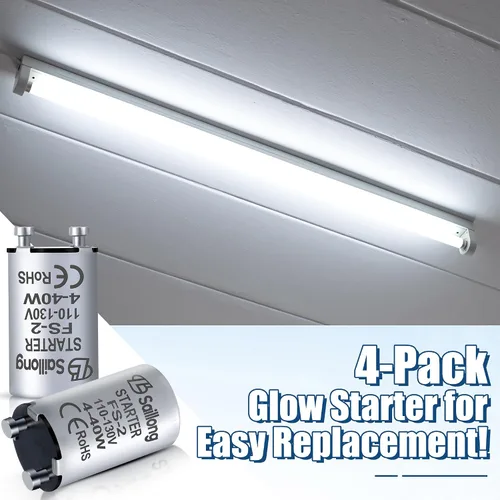 Miniatura 4 de Saillong Paquete de 4 arrancadores fluorescentes con carcasa de aluminio mejorada con lámparas fluorescentes de precalentamiento de 4-40 W, tubo