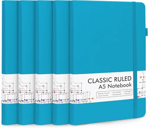Miniatura 21 de Feela - Paquete de 5 cuadernos en blanco de tapa dura para la escuela, cuadernos de negocios clásicos con líneas cuadriculadas y soporte