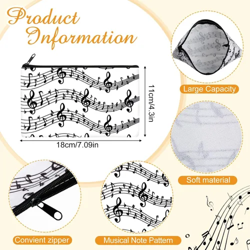 Miniatura 2 de Sweetude Paquete de 10 bolsas de maquillaje para profesores de música, bolsa de cosméticos para notas musicales, regalo de agradecimiento