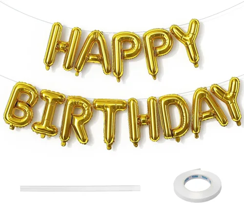Miniatura 14 de Cartel plateado de feliz cumpleaños – Globos de letras de papel de aluminio de Mylar de 16 pulgadas con cinta, globos autoinflables para mujeres