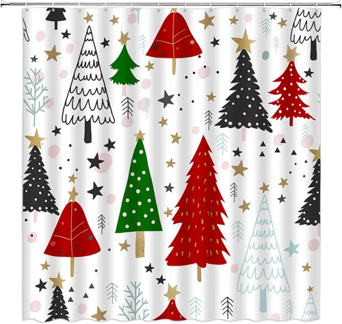 Miniatura 15 de GCTNBJL Cortina de ducha navideña para RV, diseño de árbol de pino, copo de nieve, estrella, bosque, vacaciones de invierno, naturaleza rústica