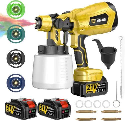 Miniatura 9 de Pulverizador de pintura eléctrico inalámbrico con motor sin escobillas, 4 boquillas de latón, 2 baterías de 2000 mAh, 3 patrones de pulverización