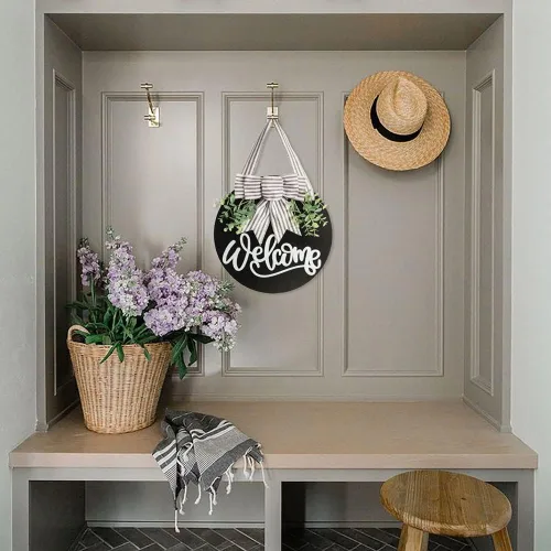 Miniatura 5 de Cartel de Bienvenida para Puerta Delantera con Decoración de Corona para Todas las Estaciones Decoración de Porche Delantero Colgante Regalo