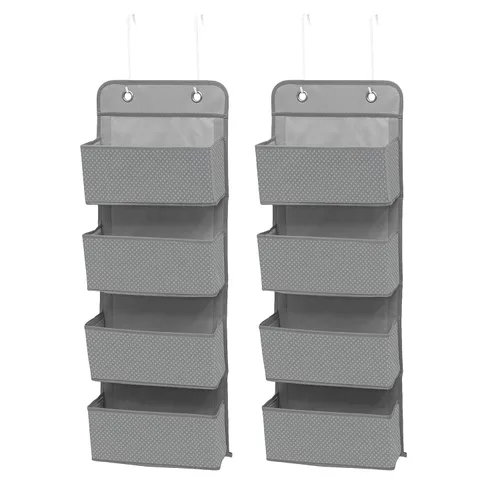 Delta Children Organizador colgante de 4 bolsillos sobre la puerta, paquete de 2, gris paloma