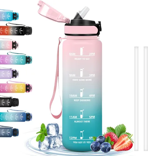 Miniatura 25 de Botella de agua – 16.9 fl oz – Botella de agua para niños, botella de sorbete a prueba de fugas, botella deportiva con marcador de tiempo, botella