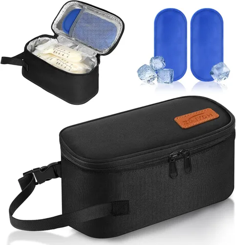 Bolsa de viaje enfriadora de leche materna con 2 bolsas de hielo, pequeña bolsa térmica portátil para leche materna congelada, aprobada por la TSA,