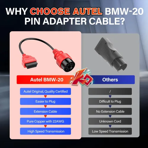 Miniatura 4 de Autel Cable OBD2 de 20 pines a 16 pines para BMW, OBD1 a OBD2 adaptador de diagnóstico Conversor de extensión, calidad OE, trabajo con escáneres