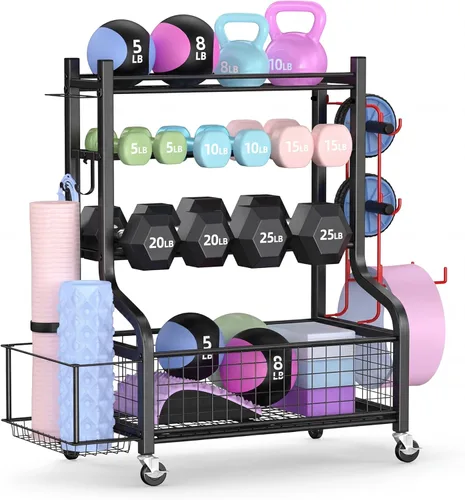 Estante para Mancuernas PLKOW, Estante de Peso para Mancuernas, Almacenamiento para Gimnasio en Casa para Mancuernas, Pesas Rusas, Esterilla de Yoga