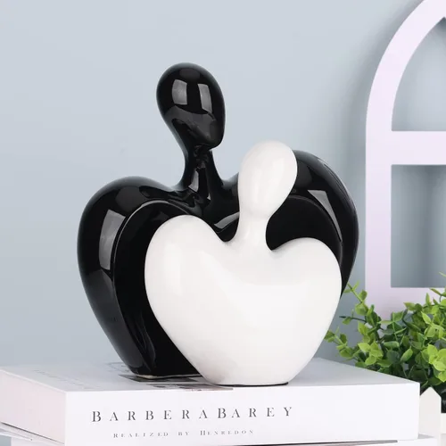 Miniatura 4 de Estatua de amor de cerámica, pareja masculina y femenina abrazando escultura, decoración del hogar en blanco y negro, boda para padres, figuras