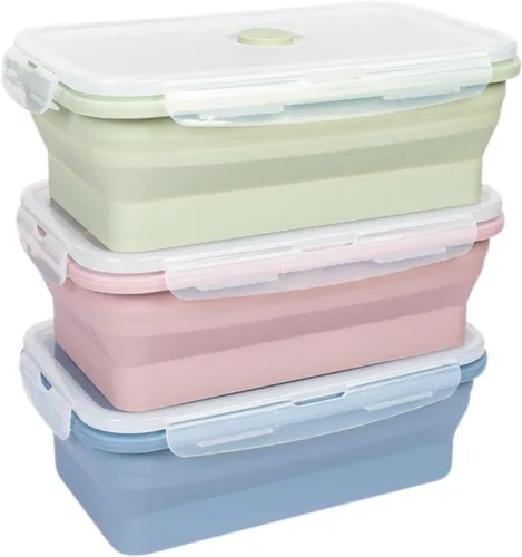 Miniatura 7 de KIGI Paquete de 3: recipientes plegables de silicona para almacenamiento de alimentos de 18.3 onzas con tapas, recipientes para preparación