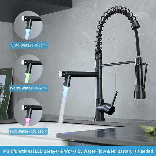Miniatura 2 de AIMADI - Grifo de cocina con rociador desplegable, grifo de cocina comercial de arco alto, de una sola manija, de acero inoxidable con níquel Níquel